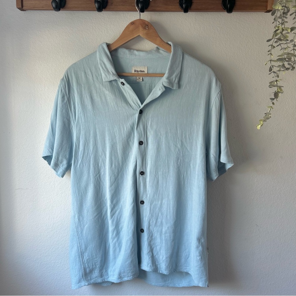 Rhythm Rayon and Linen Light Blue Button-Up Shirt